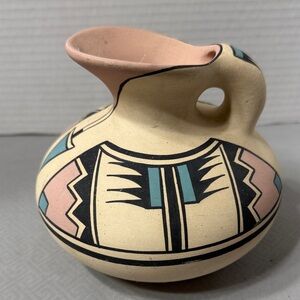 Vintage Native American Southwest Pottery Ceramic Water Jug Tribal Design Signed